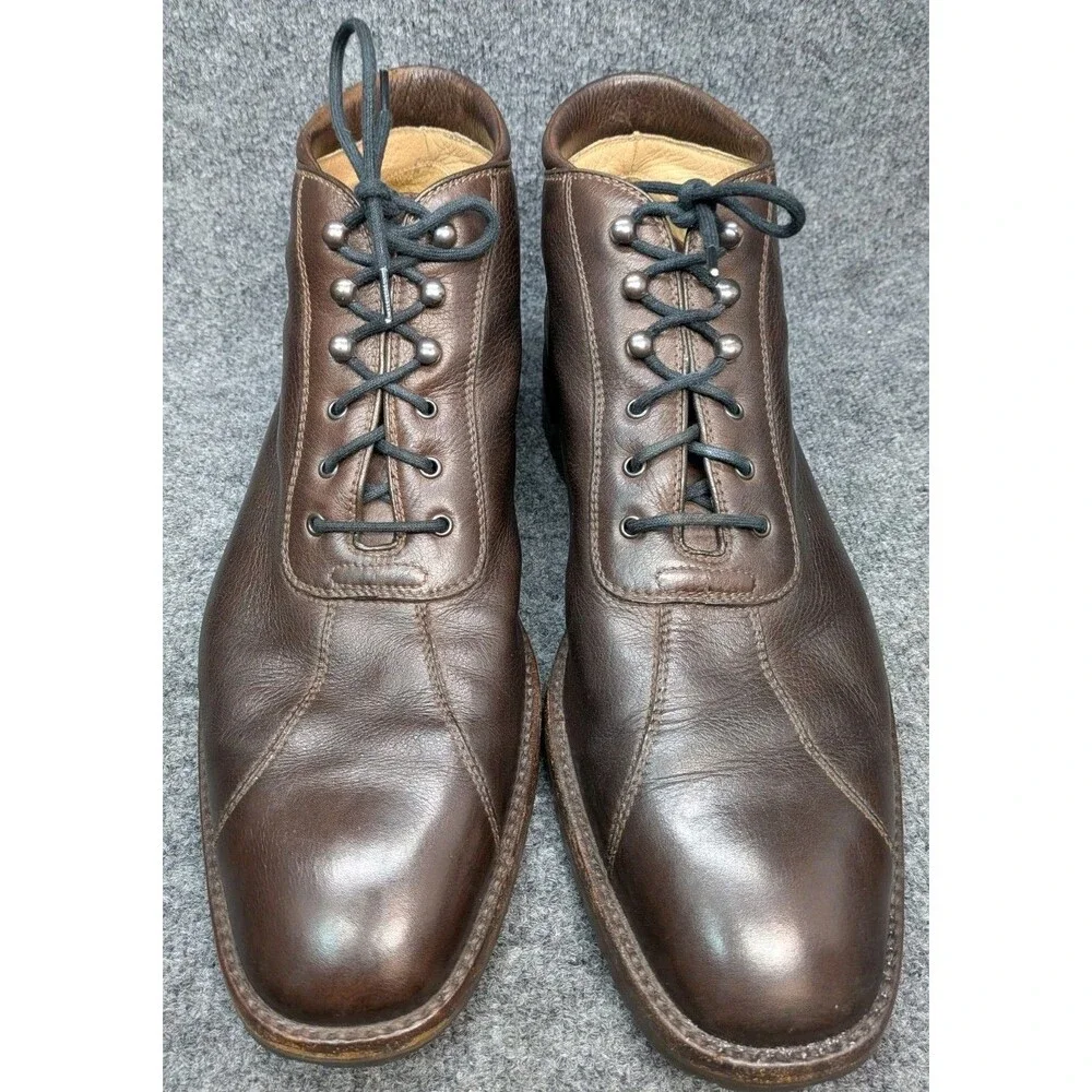 Arthur Beren Italy Brown Leather Chukka Ankle Boots Men 12 M Cap Toe Moustache
